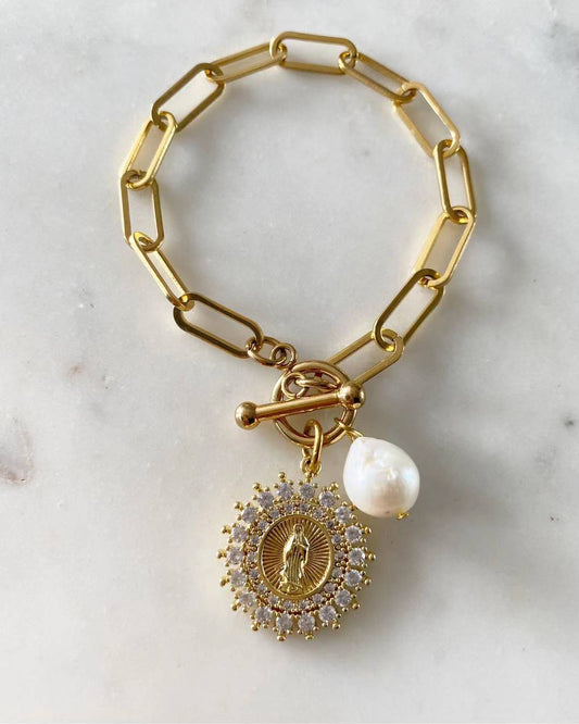 Our Lady of Guadalupe With Diamonds Toggle Lock Bracelet