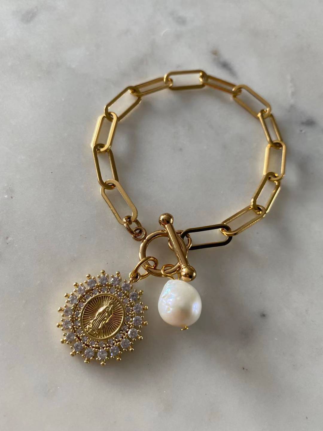 Our Lady of Guadalupe With Diamonds Toggle Lock Bracelet