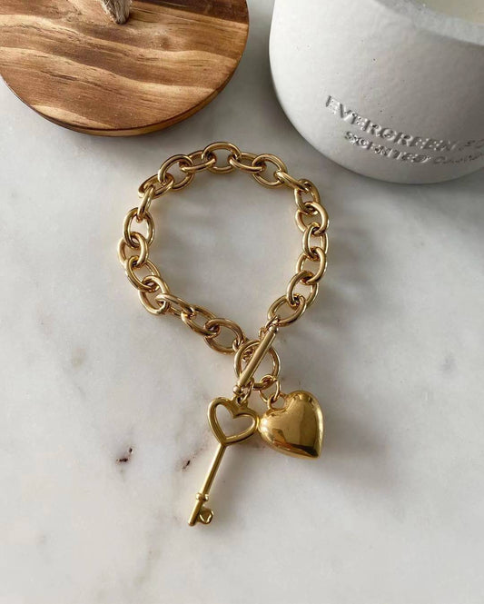 Forever Heart and Key Chain Bracelet