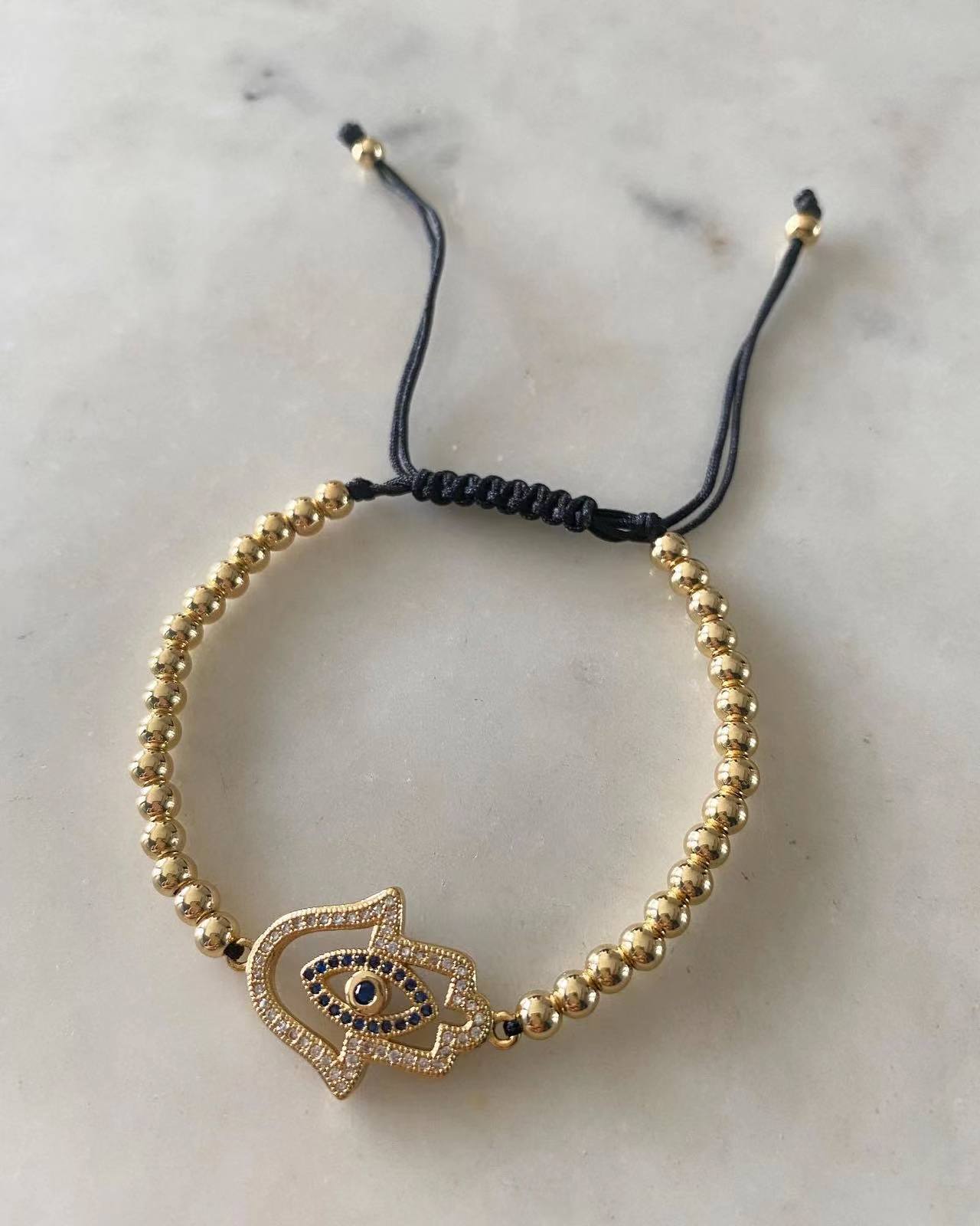 Harper Gold Bead Diamonds with Sapphire Hamsa Charm