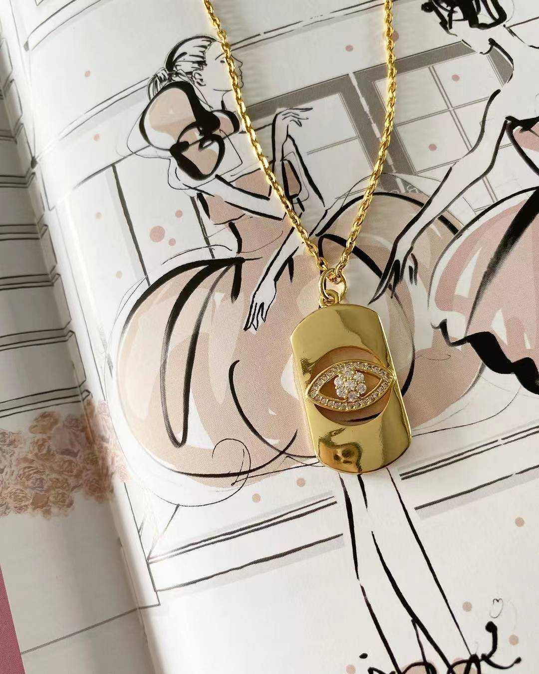 Evil Eye Gold Bar Necklace