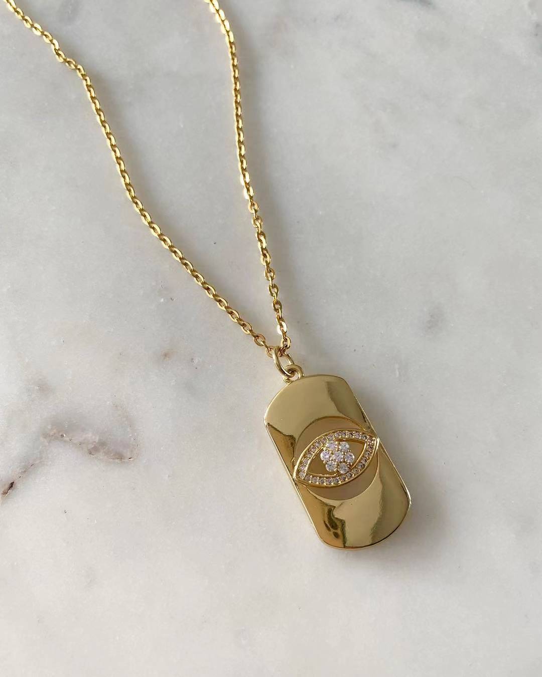 Evil Eye Gold Bar Necklace