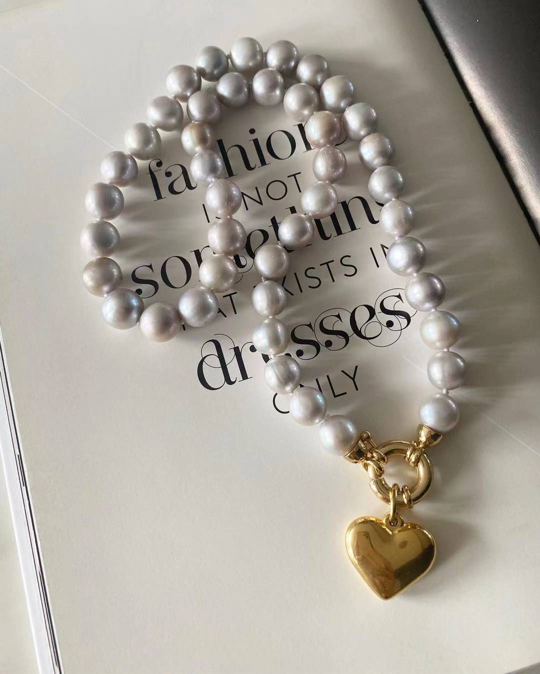 Love at First Sight Gray Pearl Necklace