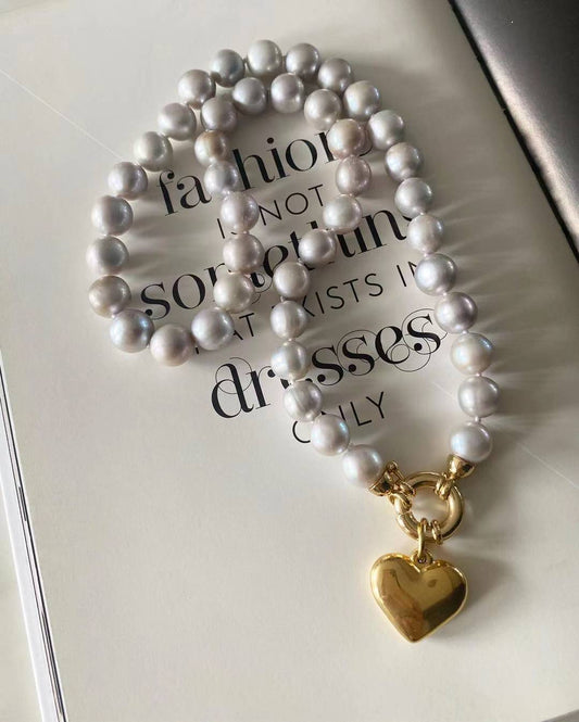 Love at First Sight Gray Pearl Necklace