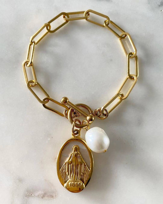 Miraculous With Freshwater Pearl Paperclip Chain Bracelet