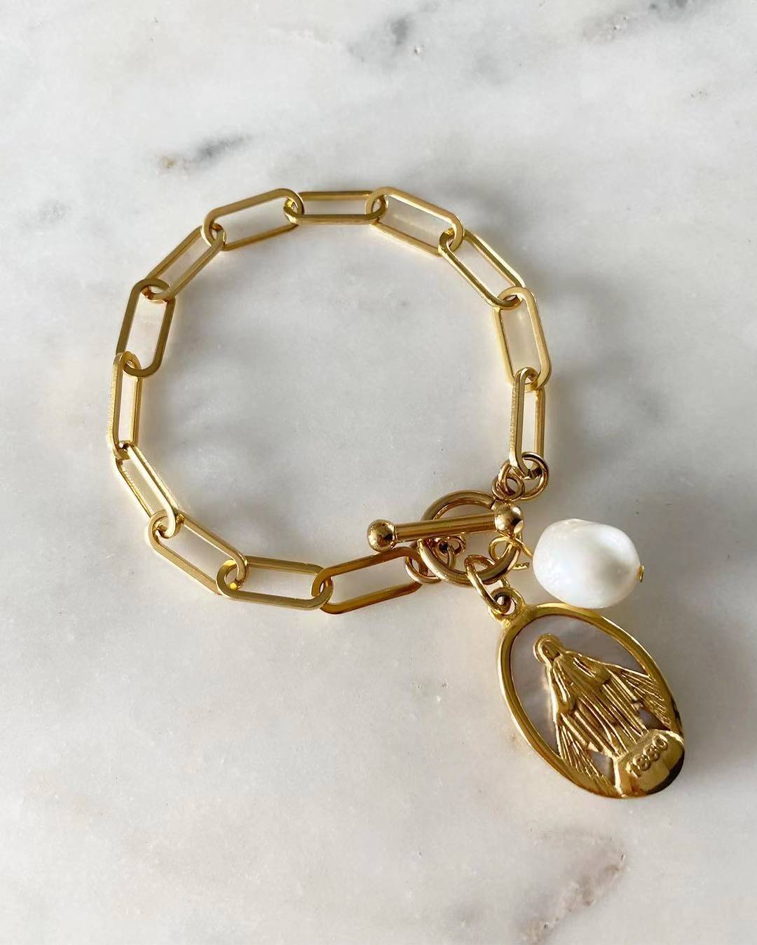 Miraculous With Freshwater Pearl Paperclip Chain Bracelet