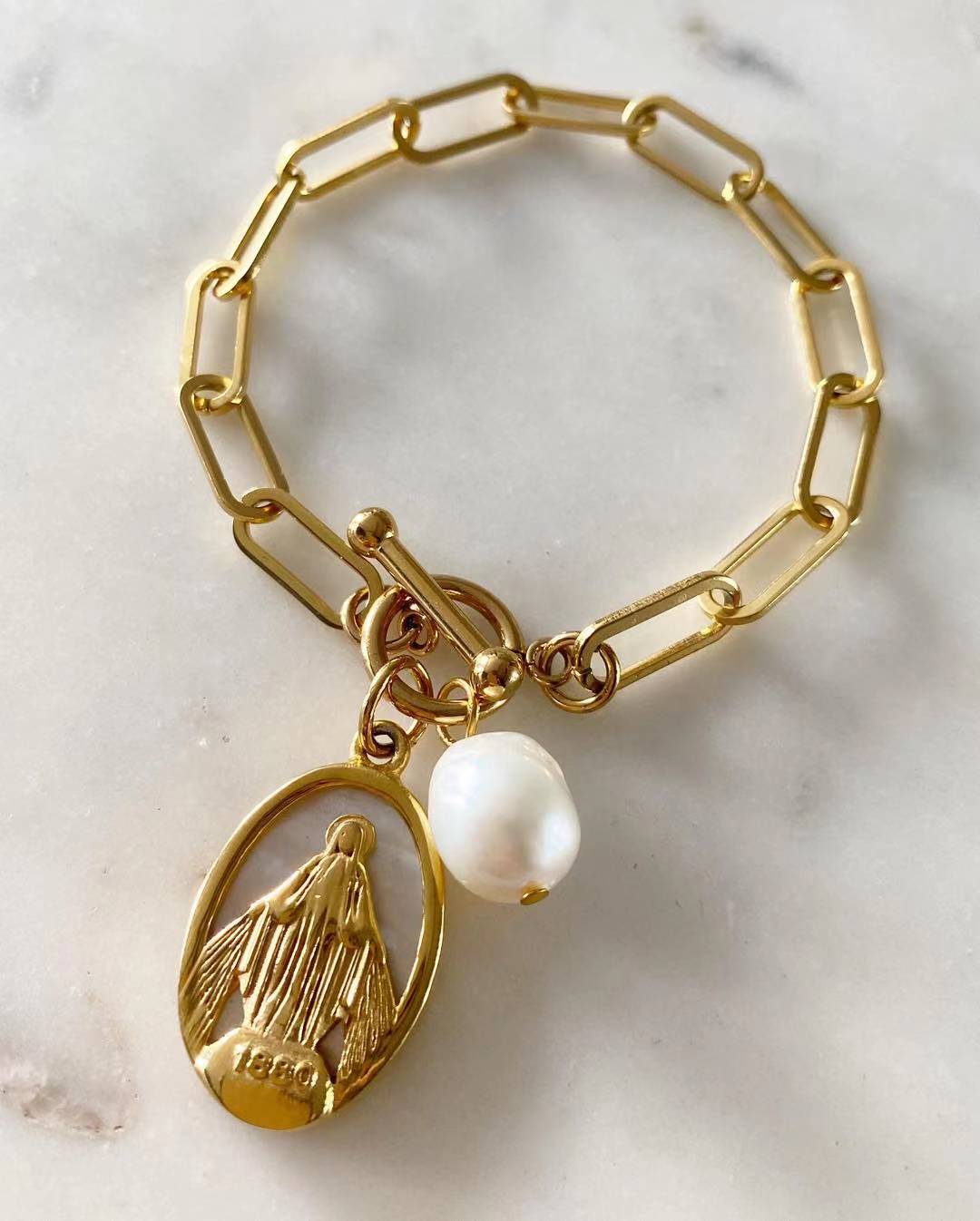 Miraculous With Freshwater Pearl Paperclip Chain Bracelet