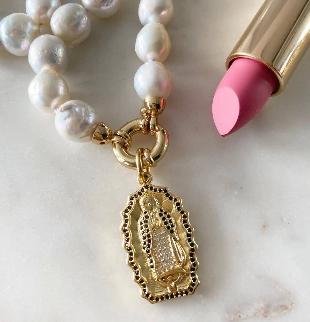 Image of Our Lady of Guadalupe Baroque Pearl Necklace