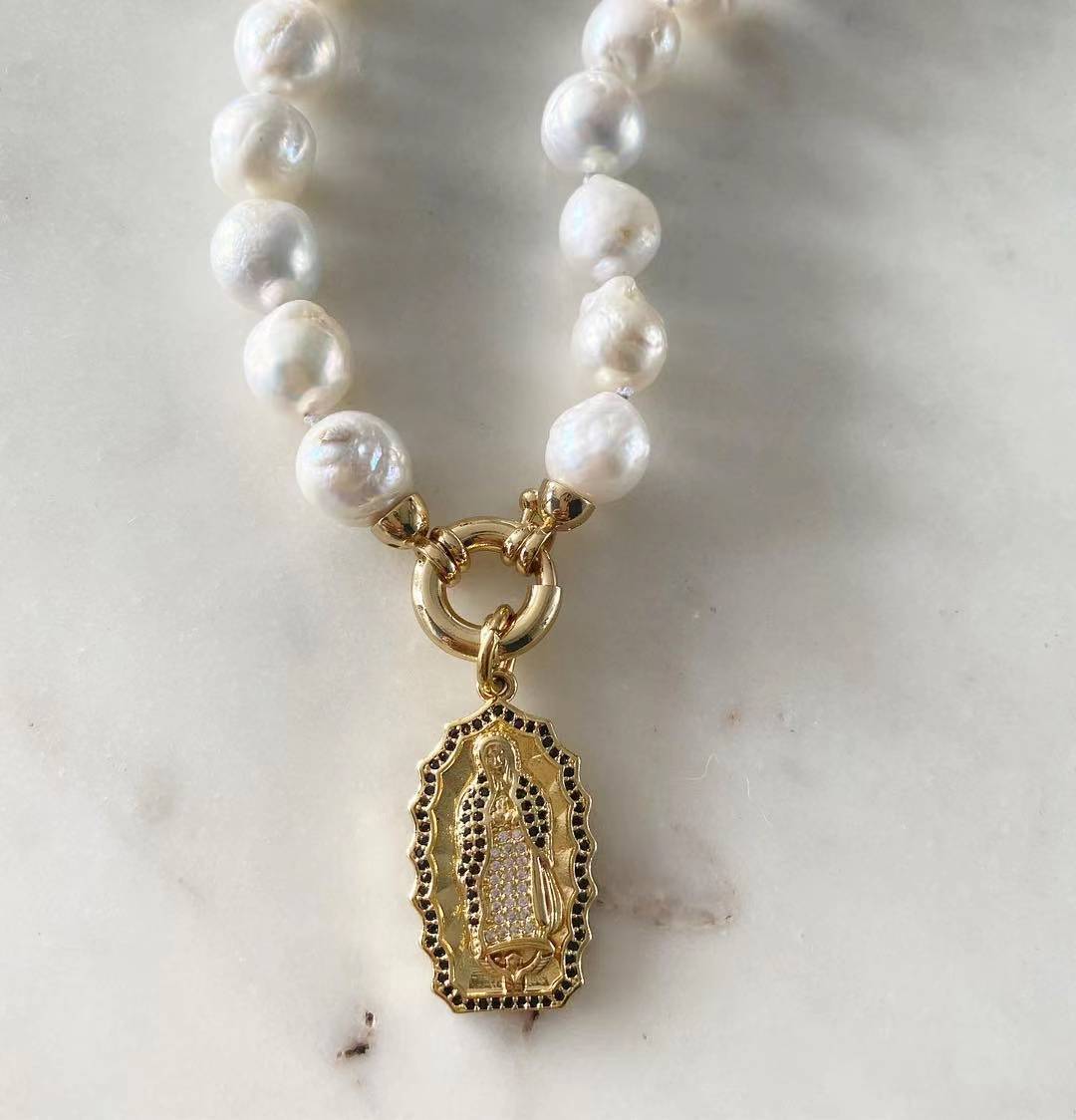 Image of Our Lady of Guadalupe Baroque Pearl Necklace