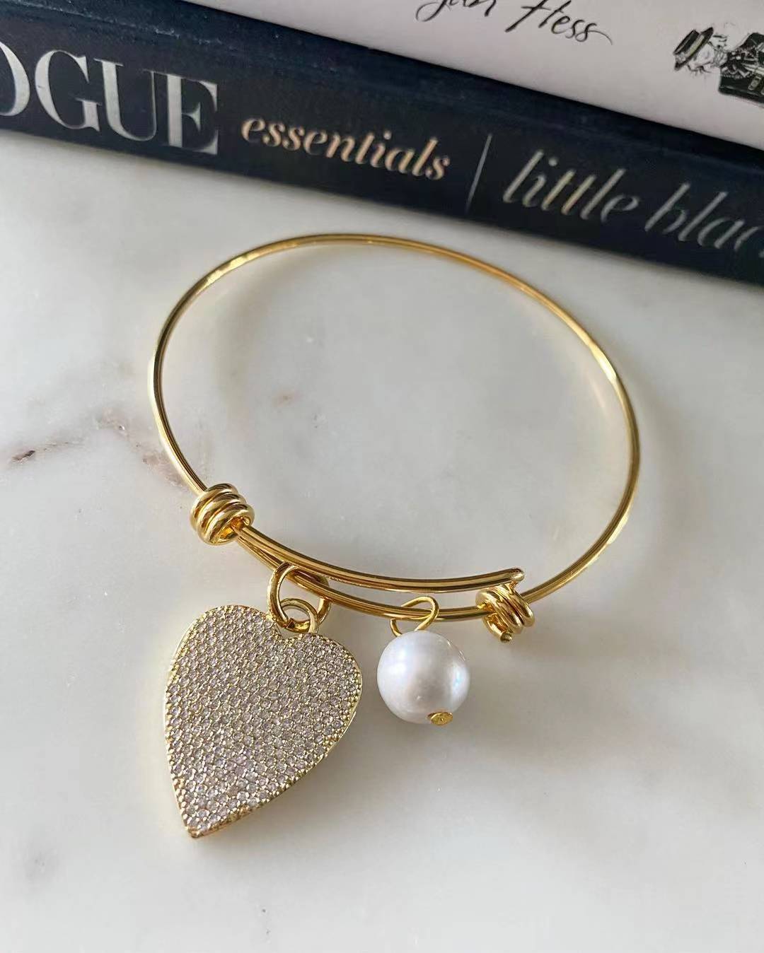 Amore Heart Bangle with Freshwater pearl