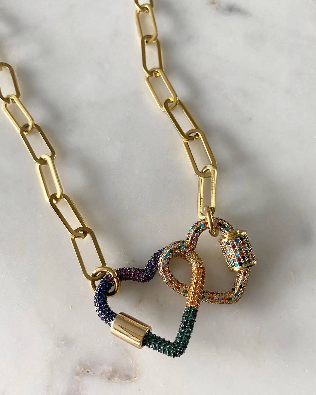 Haven and Simone Heart Lock Chain-link Necklace