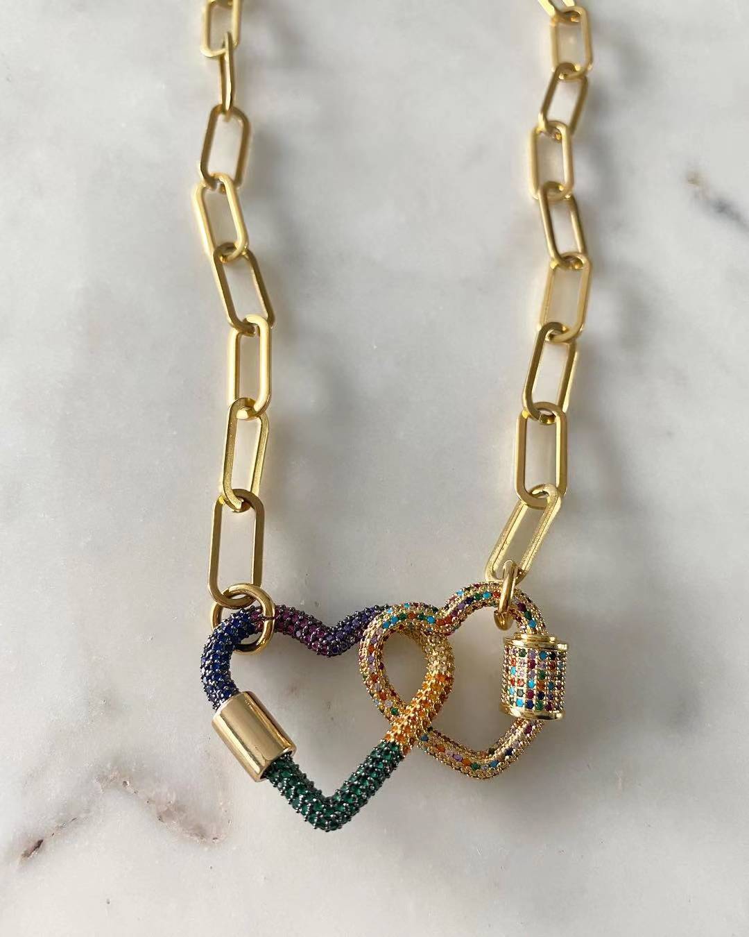 Haven and Simone Heart Lock Chain-link Necklace