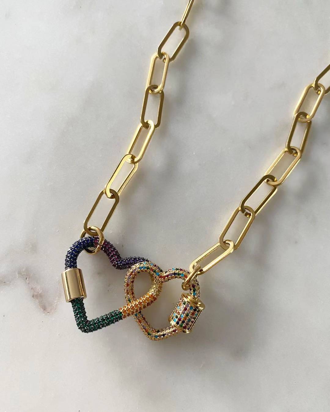 Haven and Simone Heart Lock Chain-link Necklace