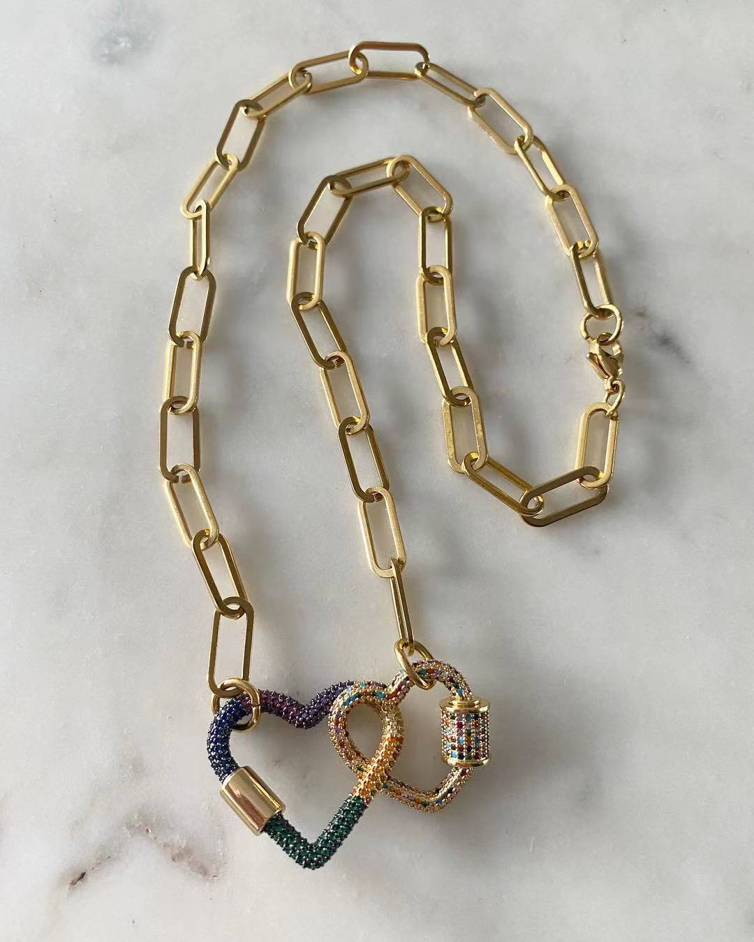 Haven and Simone Heart Lock Chain-link Necklace