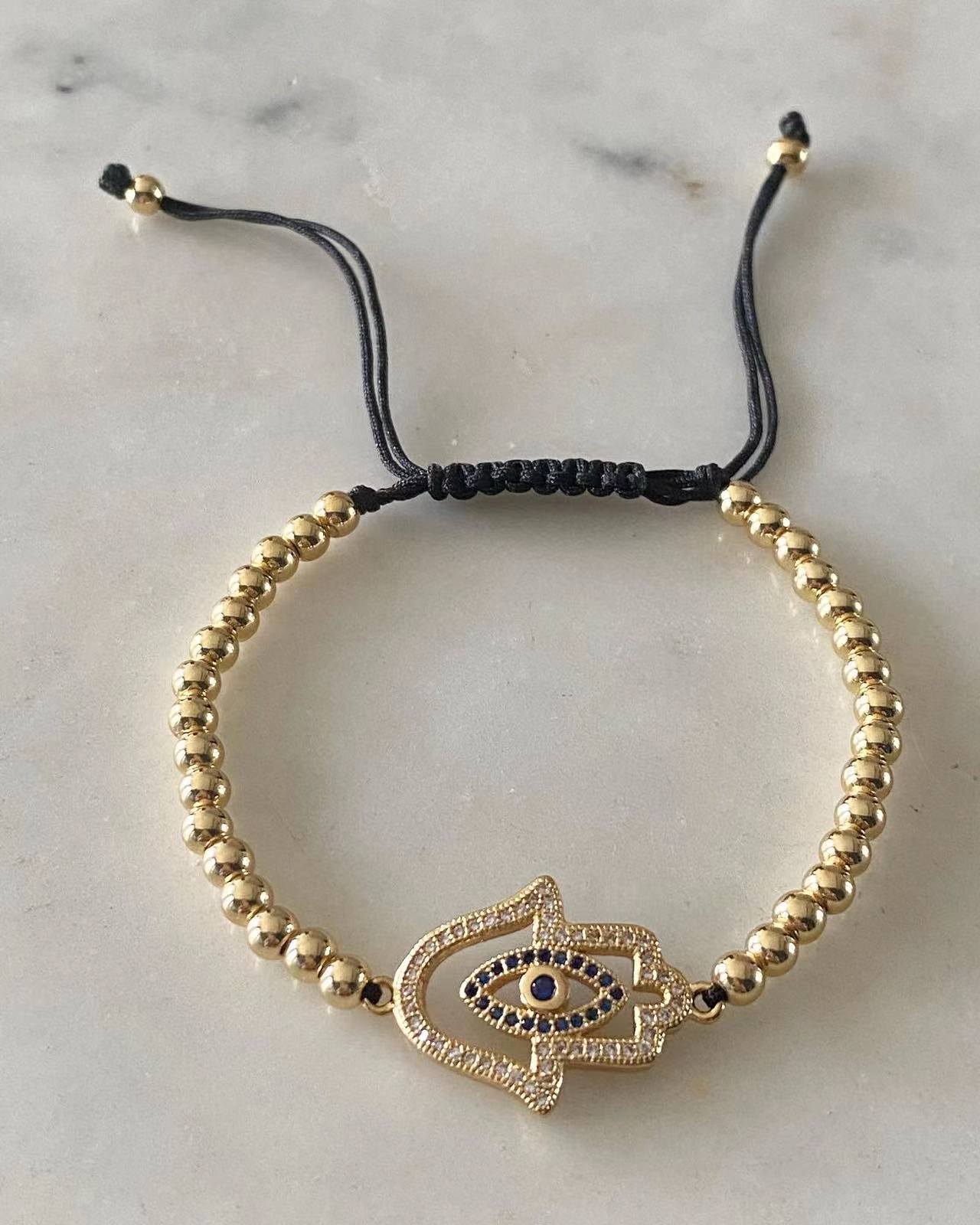 Harper Gold Bead Diamonds with Sapphire Hamsa Charm