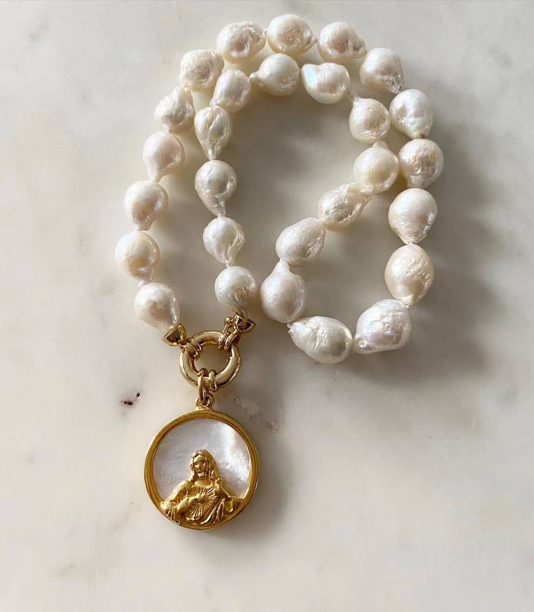 Sacred Heart of Jesus Baroque Pearl Necklace