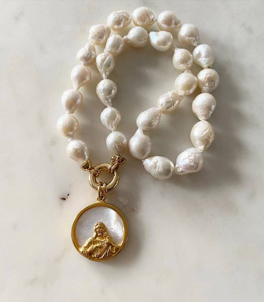 Sacred Heart of Jesus Baroque Pearl Necklace