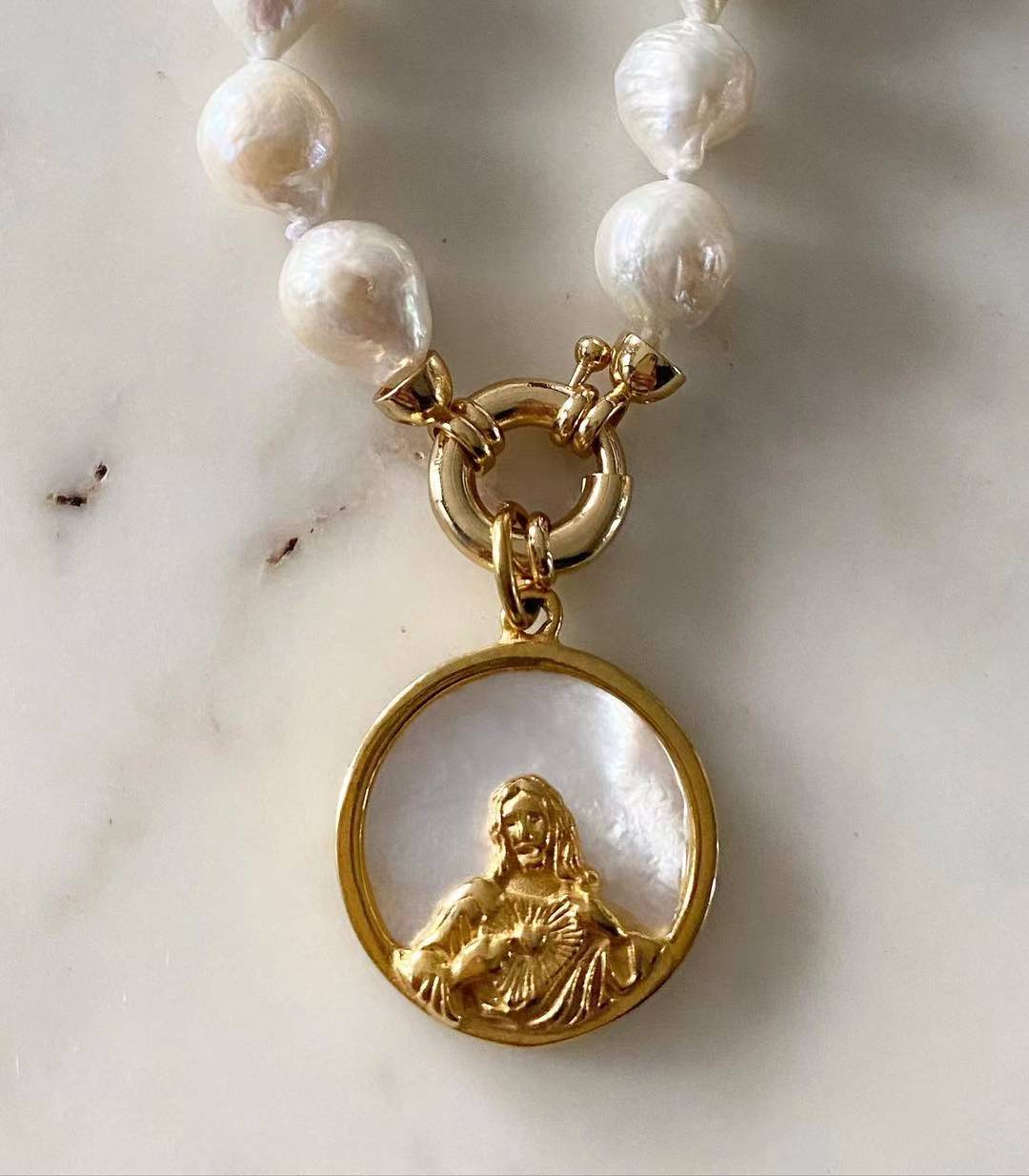 Sacred Heart of Jesus Baroque Pearl Necklace