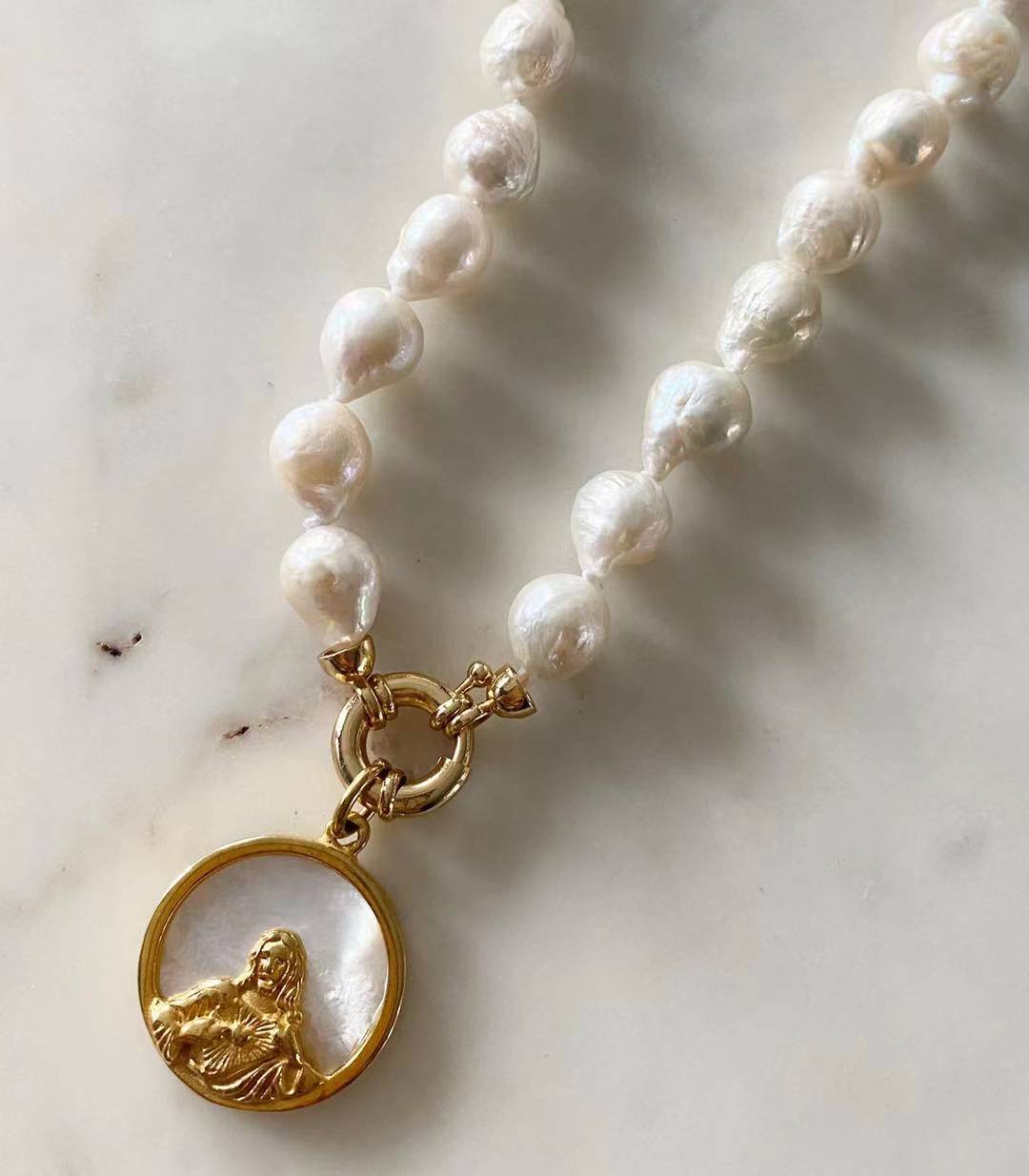 Sacred Heart of Jesus Baroque Pearl Necklace