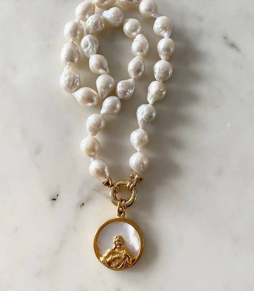 Sacred Heart of Jesus Baroque Pearl Necklace