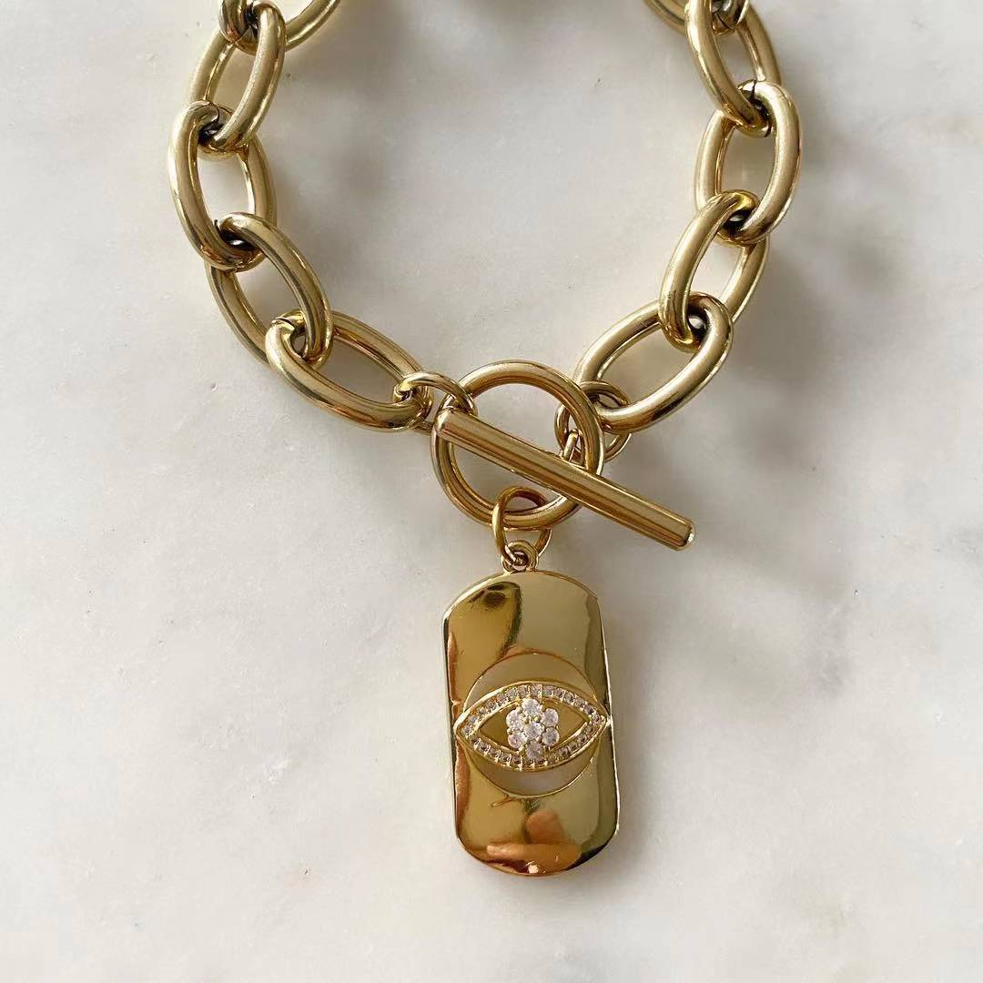 Evil Eye Bar Toggle Lock Bracelet