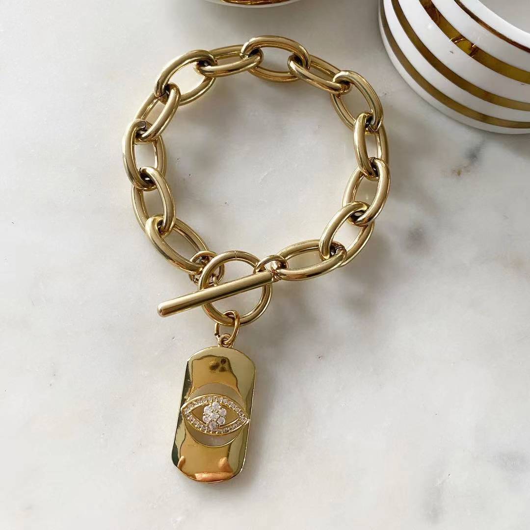 Evil Eye Bar Toggle Lock Bracelet