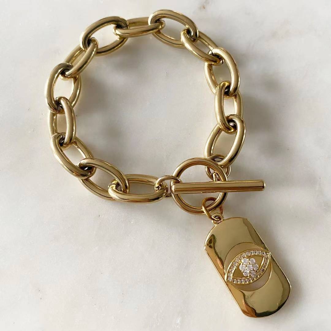 Evil Eye Bar Toggle Lock Bracelet