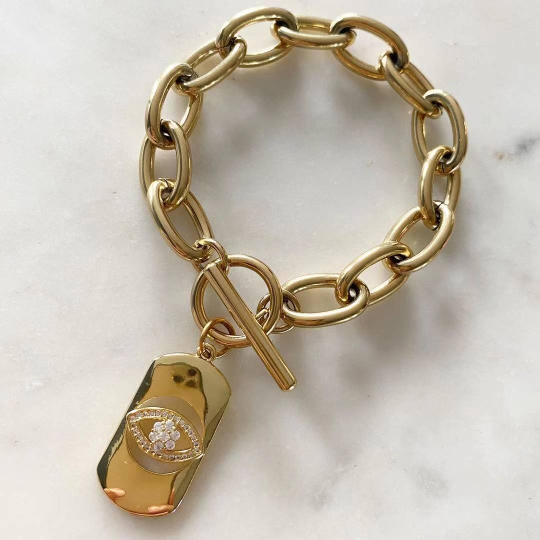 Evil Eye Bar Toggle Lock Bracelet