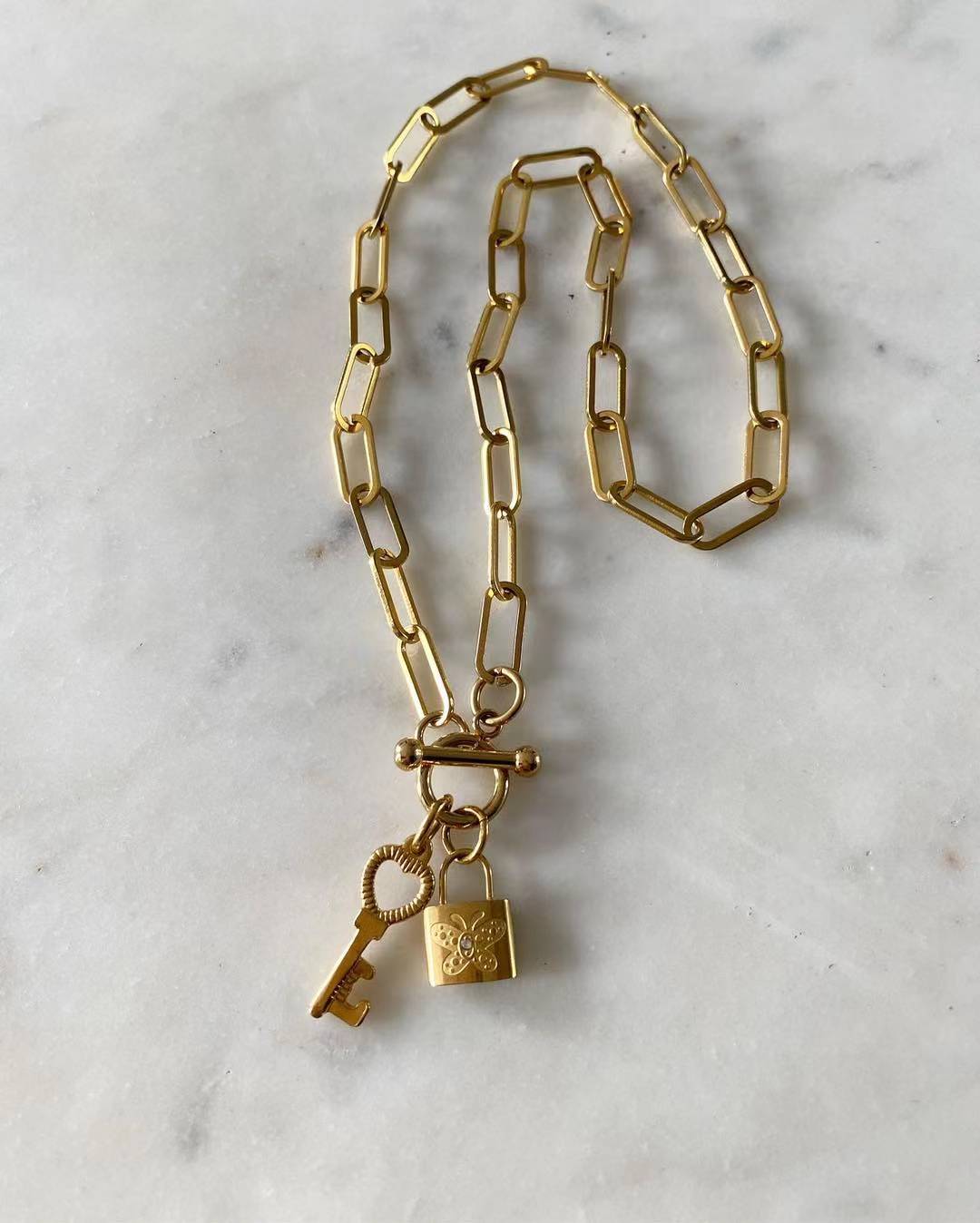 Butterfly Lock and Key Necklace