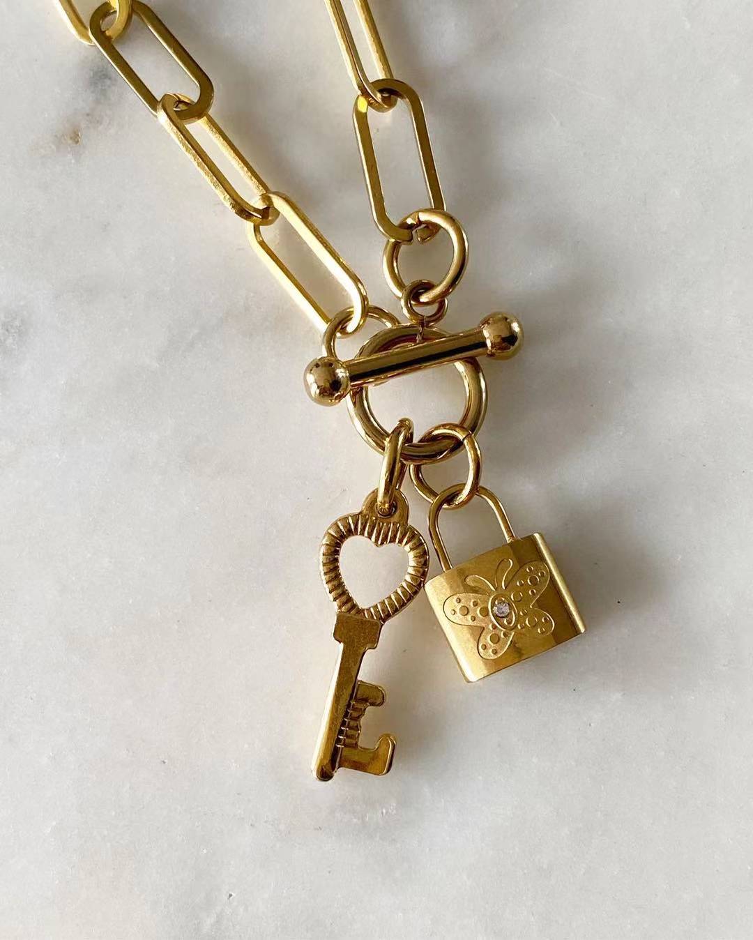 Butterfly Lock and Key Necklace
