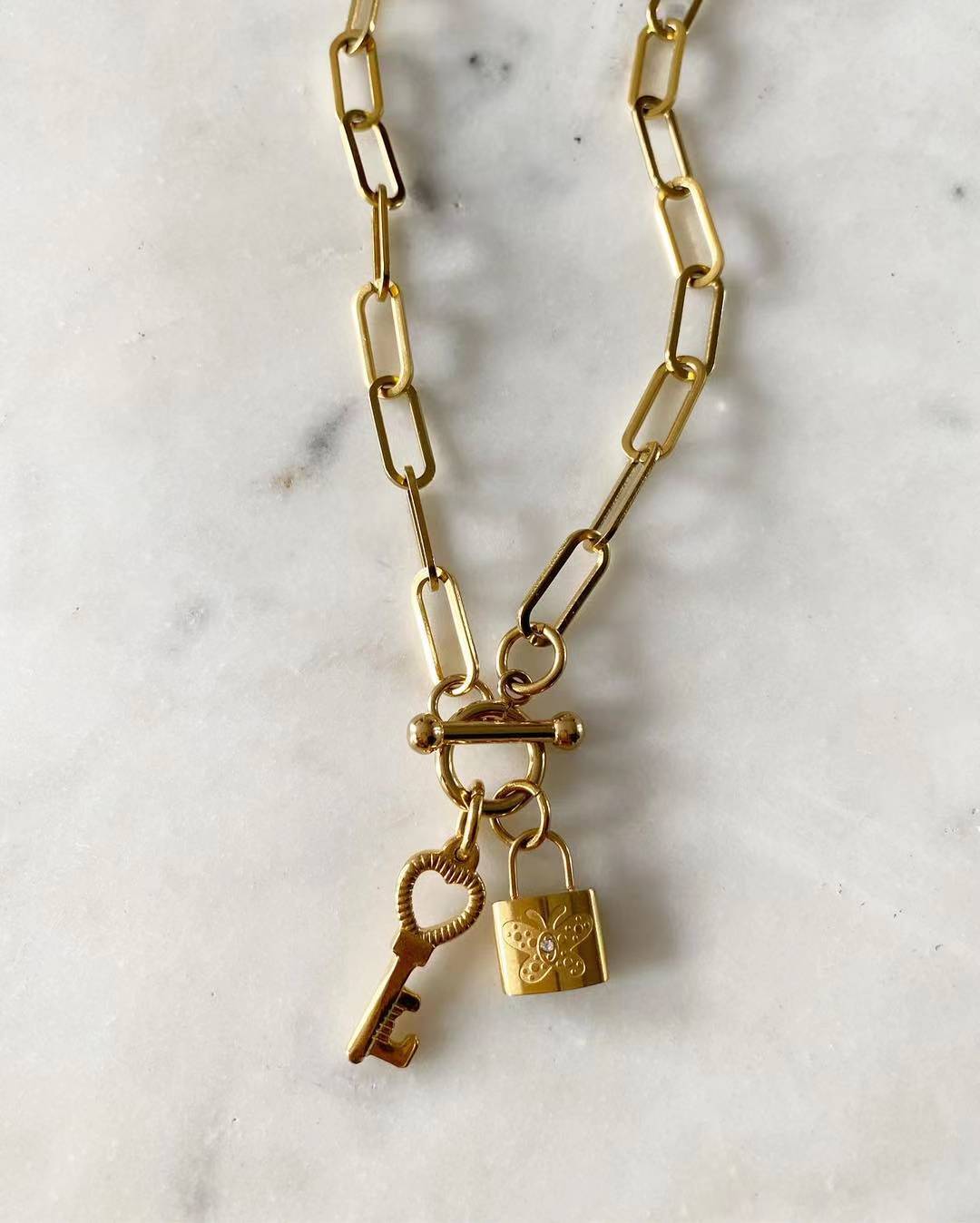 Butterfly Lock and Key Necklace