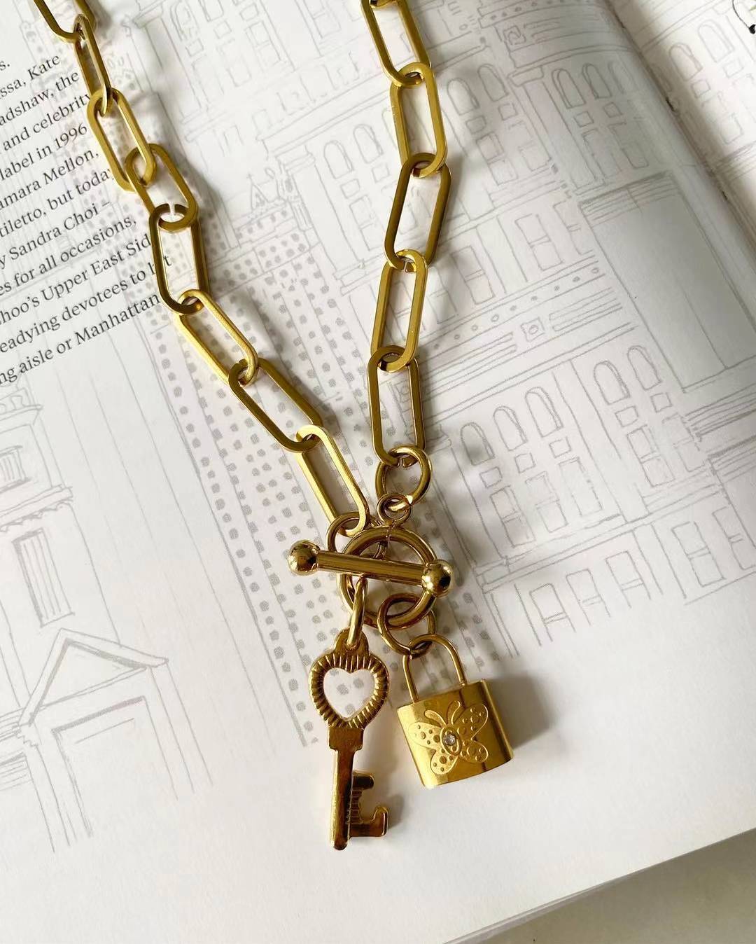 Butterfly Lock and Key Necklace