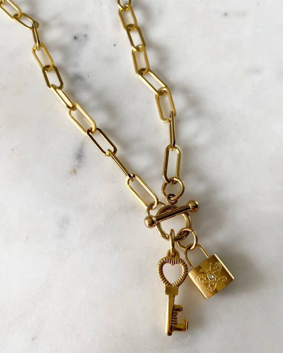 Butterfly Lock and Key Necklace
