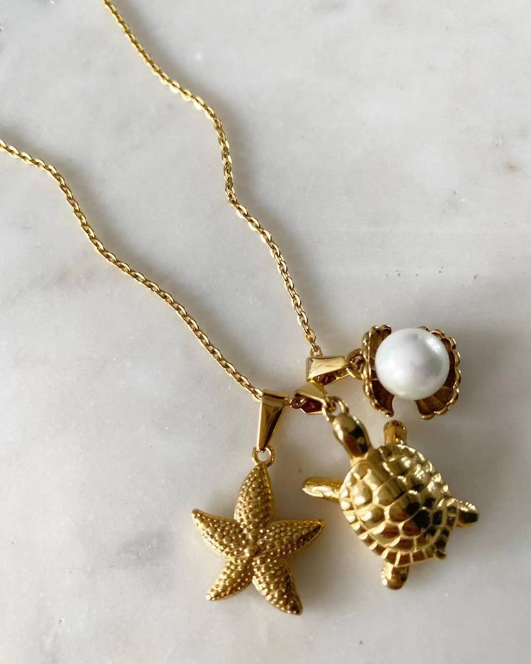 Starfish • Giant Turtle • Clam Shell Seascape Necklace
