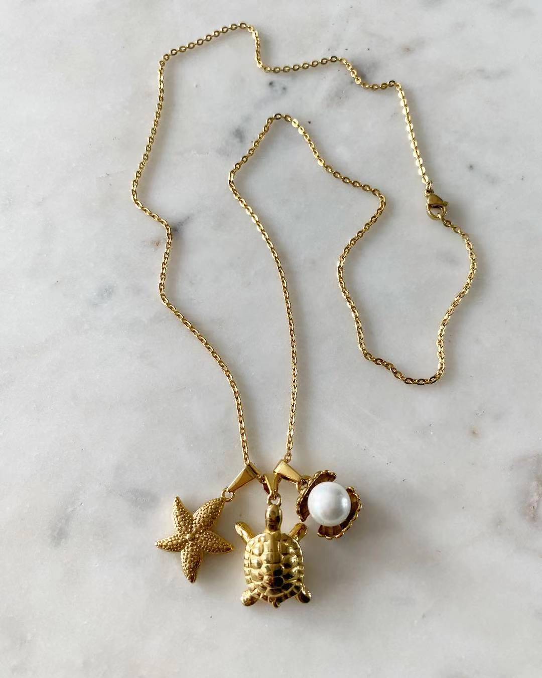 Starfish • Giant Turtle • Clam Shell Seascape Necklace