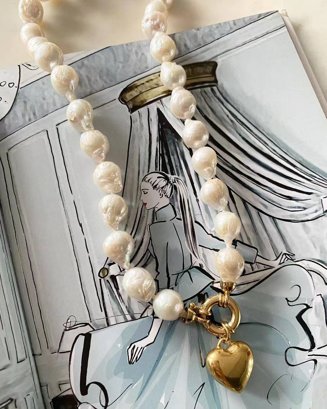 Be Mine Puff Heart Pearl Necklace