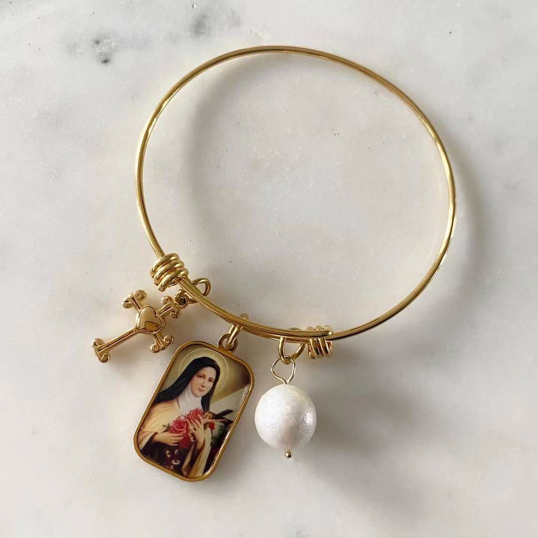 Cross • St. Therese • Pearl Faith Bangle