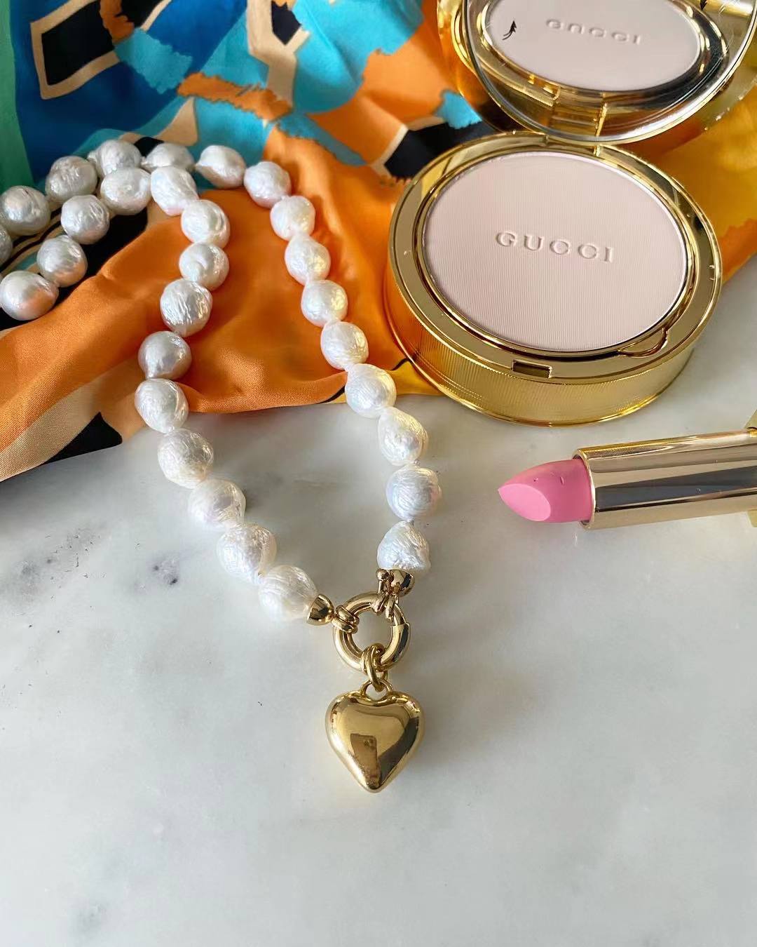 Be Mine Puff Heart Pearl Necklace