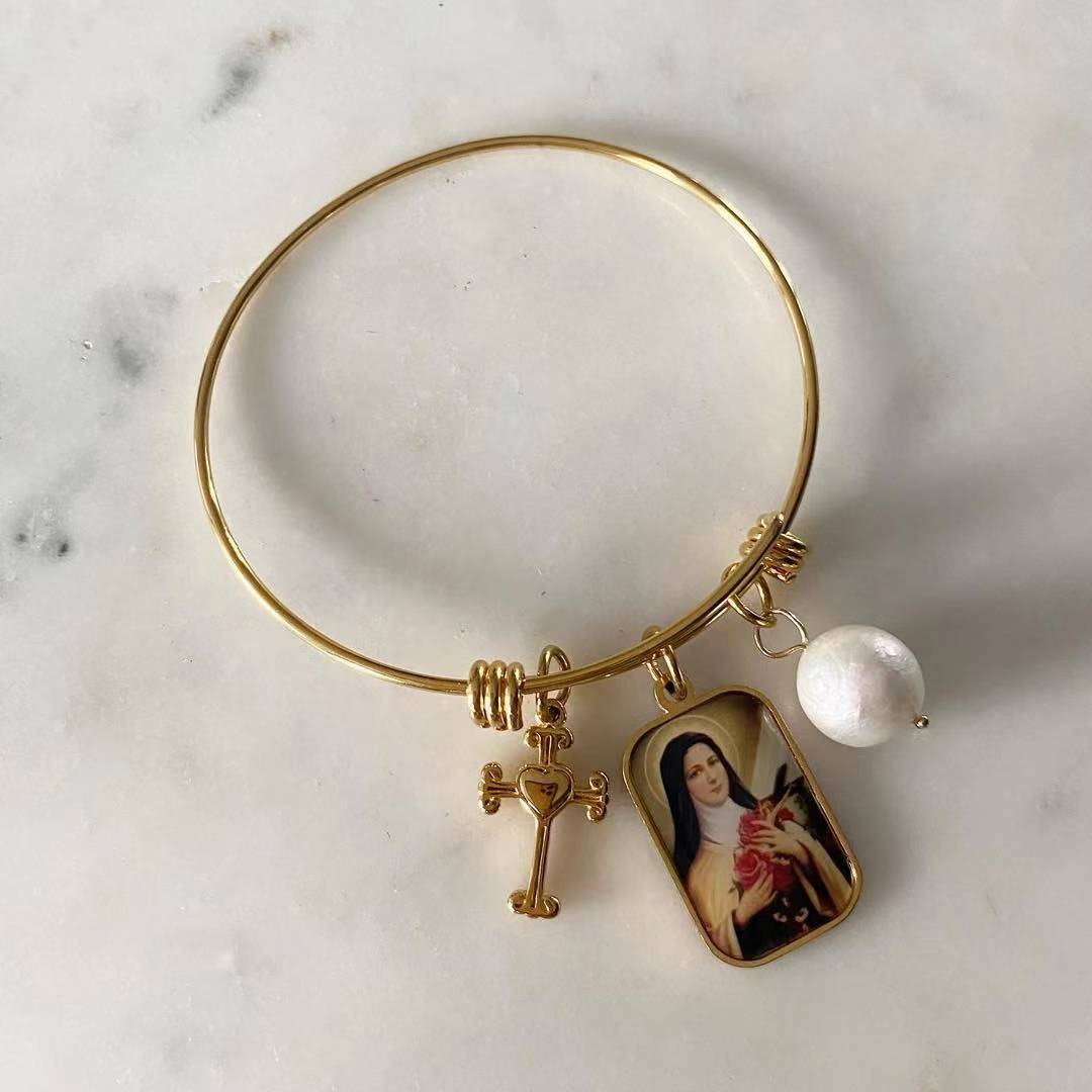 Cross • St. Therese • Pearl Faith Bangle