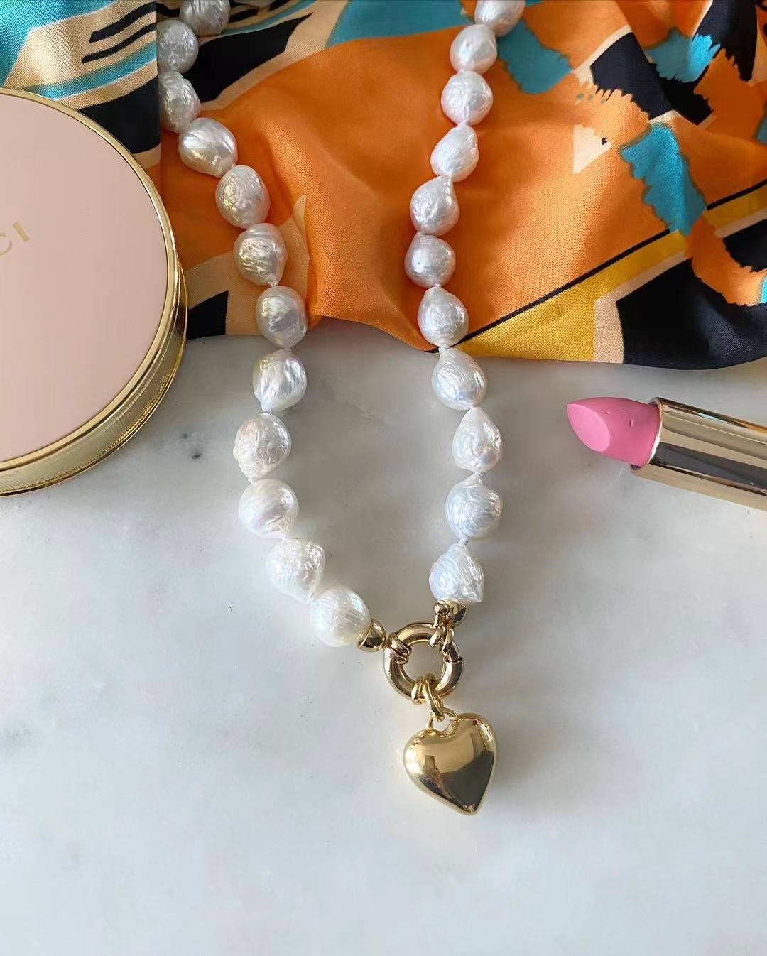 Be Mine Puff Heart Pearl Necklace