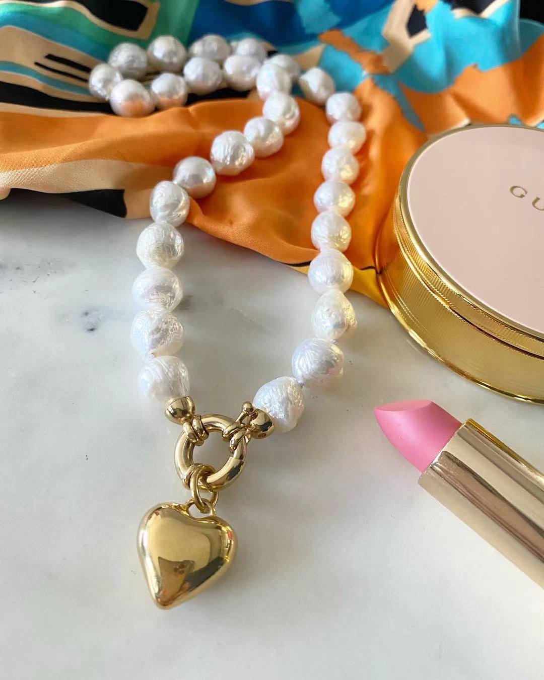 Be Mine Puff Heart Pearl Necklace