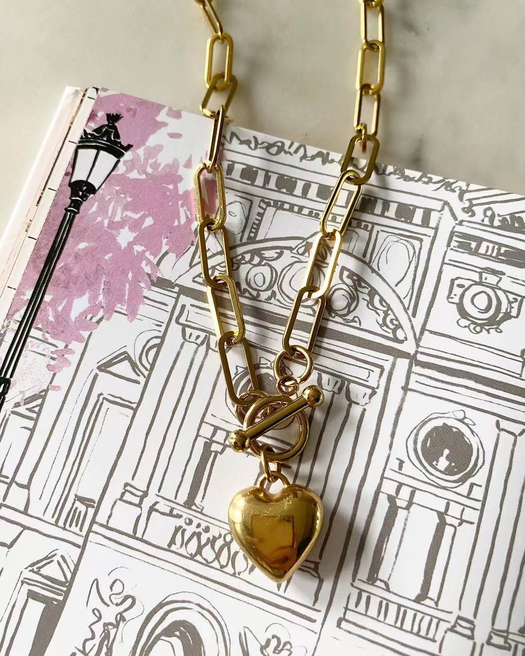 Shiloh Chain Necklace with Puffy Heart Pendant