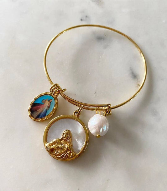 Divine Mercy • Sacred Heart of Jesus • Pearl Faith Bangle