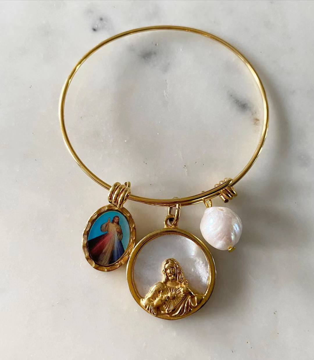 Divine Mercy • Sacred Heart of Jesus • Pearl Faith Bangle