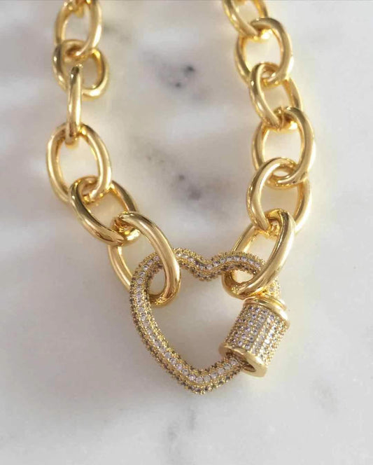 Sydney Studded Heart Lock with Chunky Chain
