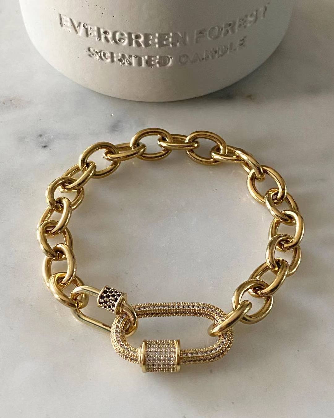 Double Oval Lock Sapphire Large Studded Bracelet