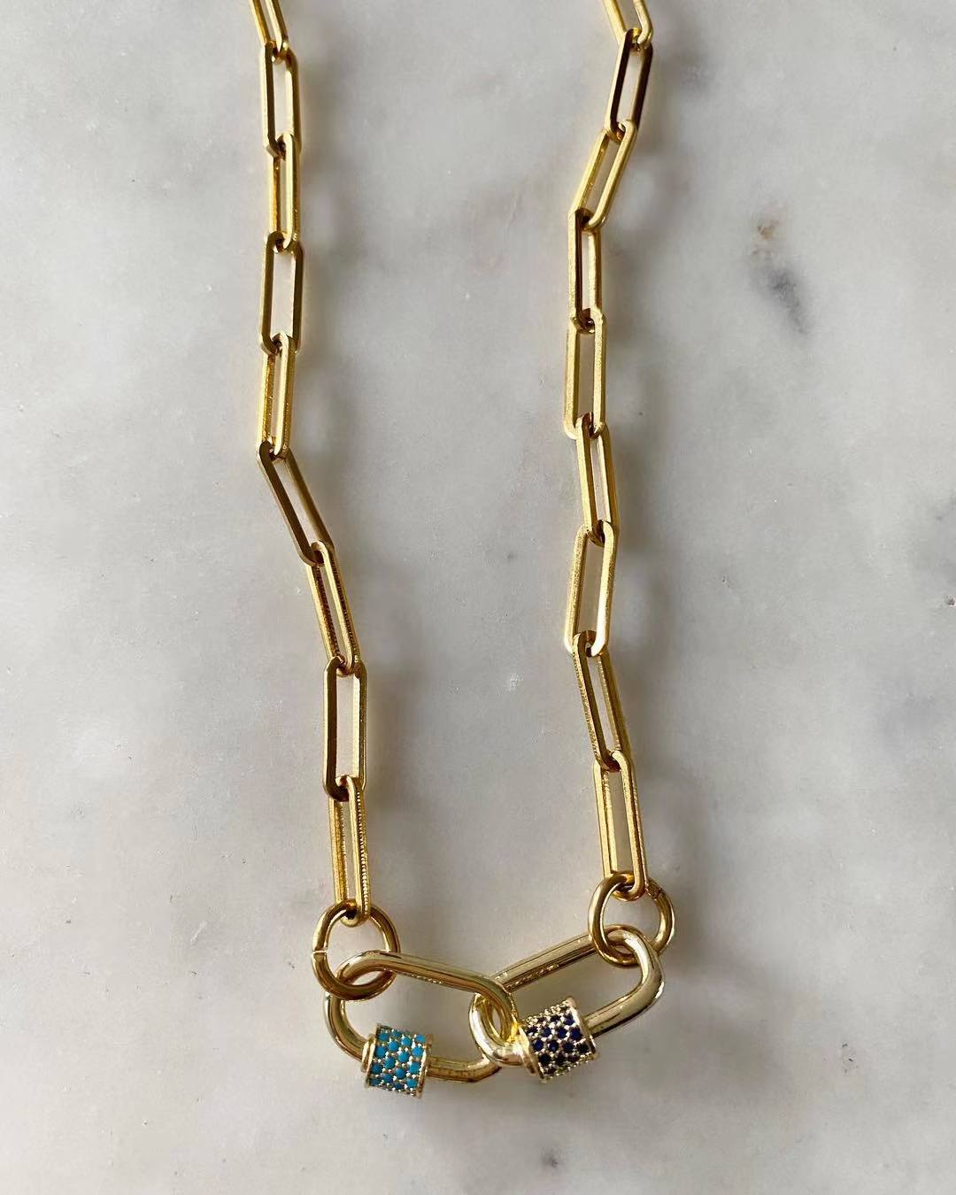 Double Link Necklace - Sapphire and Turquoise
