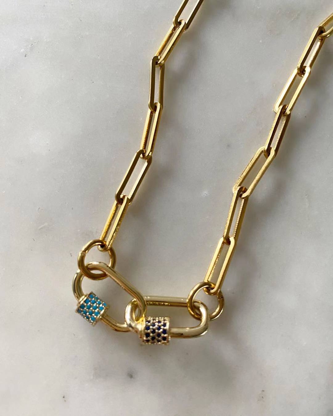 Double Link Necklace - Sapphire and Turquoise