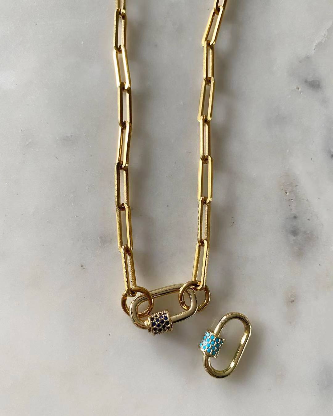 Double Link Necklace - Sapphire and Turquoise