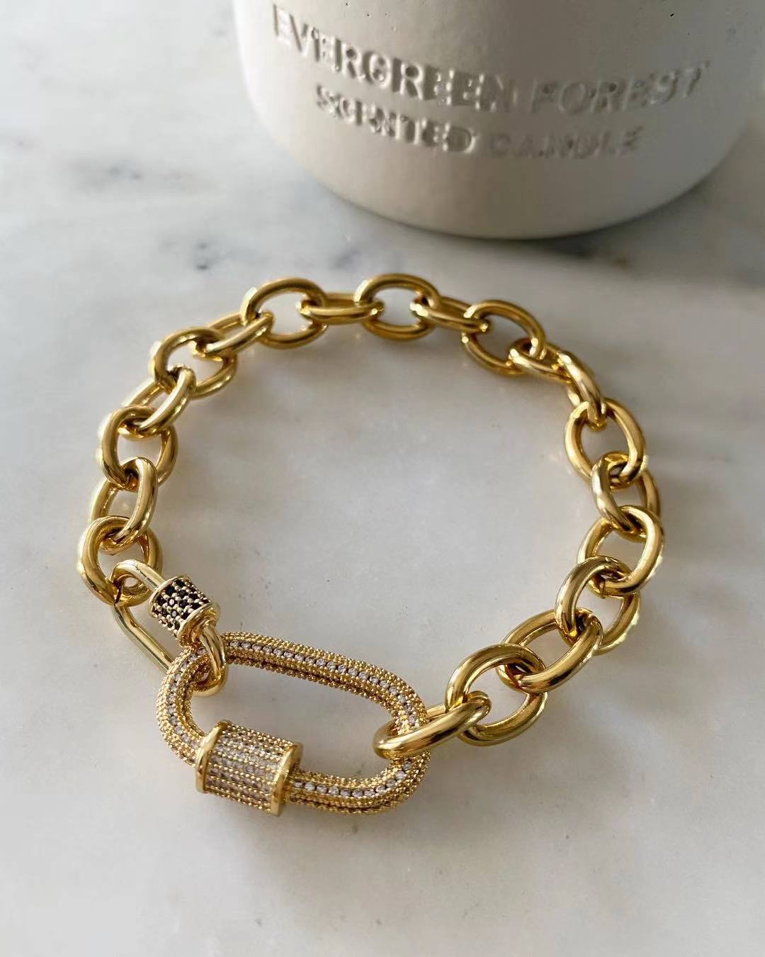 Double Oval Lock Sapphire Large Studded Bracelet